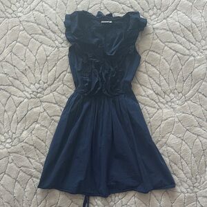 eShakti Navy Blue Ruffle Mini Dress